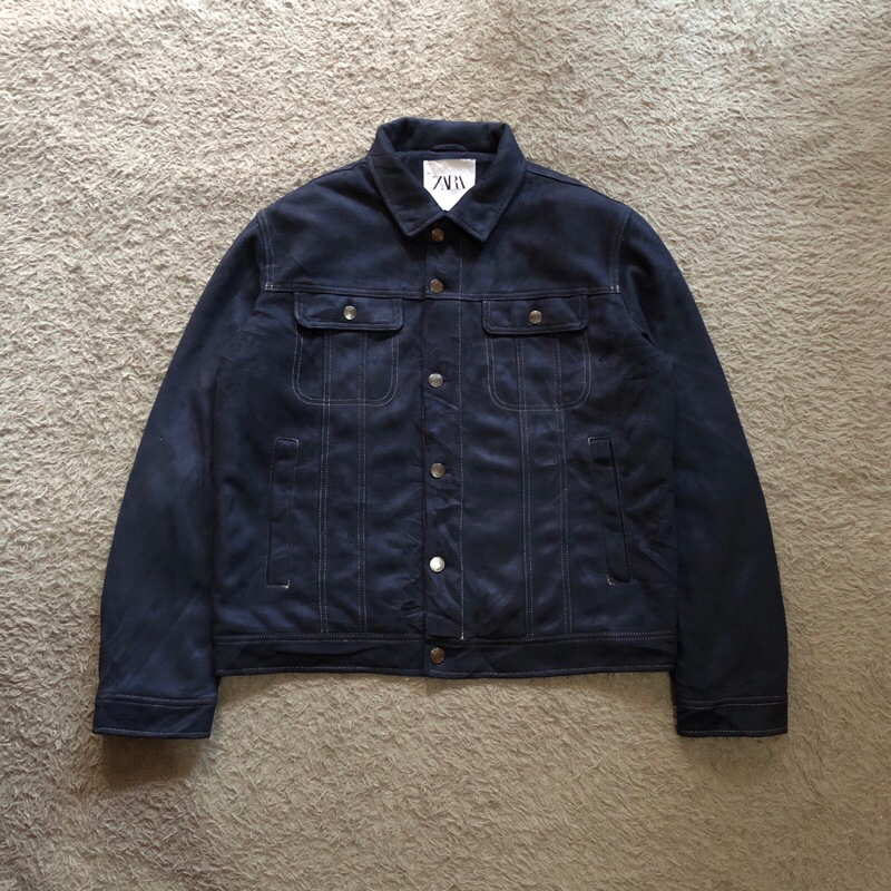 ZARA Suede Leather Trucker Jacket Original - Jaket Kulit Suede ZARA