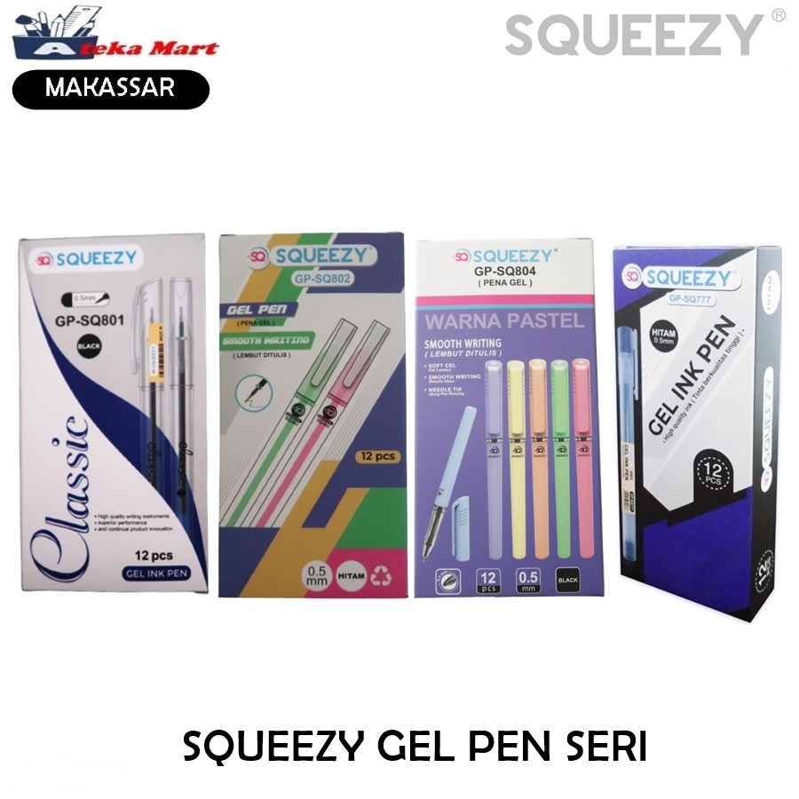 [PAK/12PCS]  SQUEEZY GEL PEN GP-SQ801GP-SQ802 GP-SQ804 GP-SQ777 MURAH