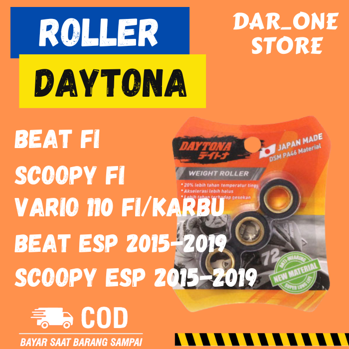 ROLLER DAYTONA RACING HONDA BEAT FI/BEAT ESP 2015-2019/SCOOPY 2014-2019/VARIO 110 3 PCS ORIGINAL
