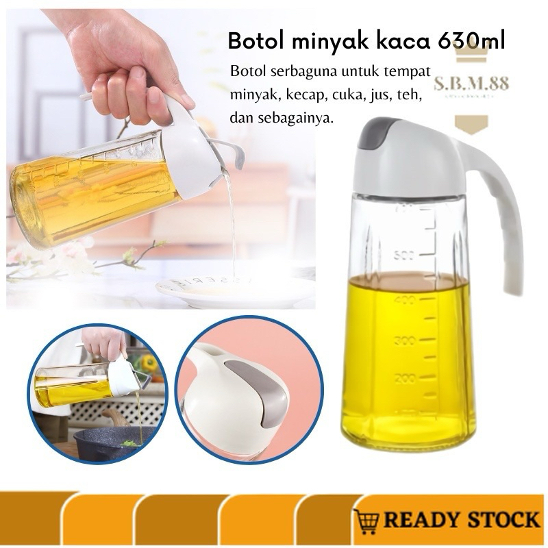 Botol Kaca Minyak Goreng Tutup Otomatis 630 ML / Oliv Oil Serbaguna 630 ML