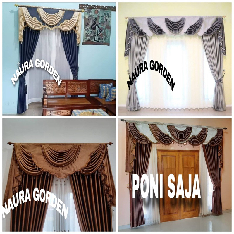 Gorden Poni gelombang spanyol Jendela dan Pintu Ruang tamu Lebar 2 meter 3 meter mewah terbaru