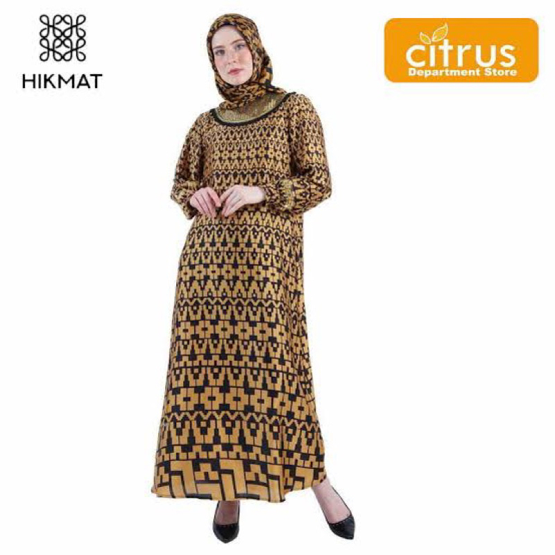 Hikmat K5477-02 Baju Abaya Muslim Wanita Warna White,Gold&Brown