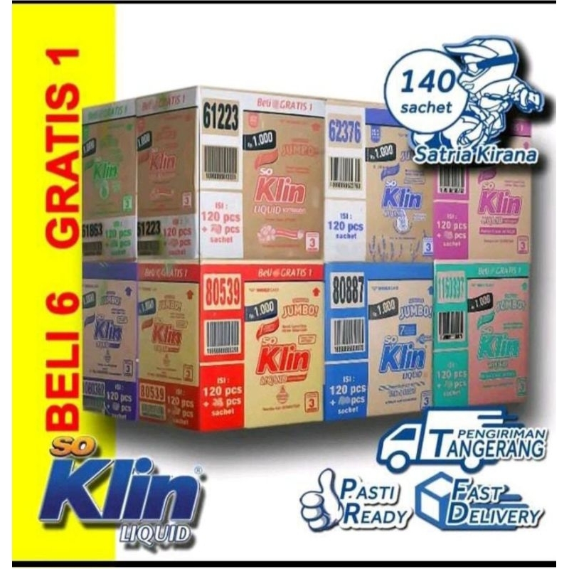 SO KLIN LIQUID Detergent Kemasan Jumbo cair Beli 6 gratis 1 ( 120 + 20 sachet )