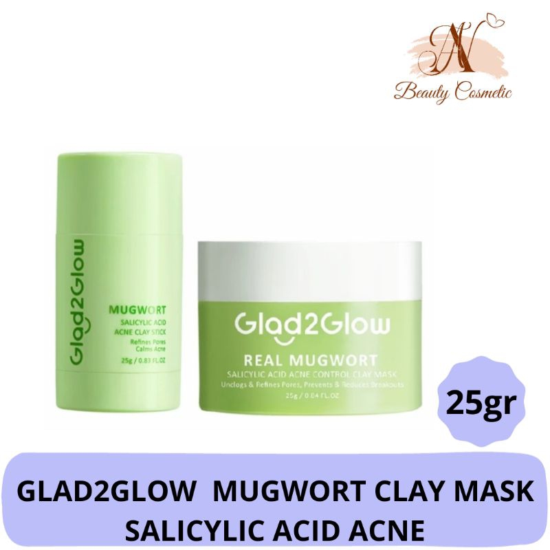 Glad2glow Real Mugword Clay Mask Salicylic Acid Polres &Acne Masker Jerawat Masker Wajah Bruntusan M
