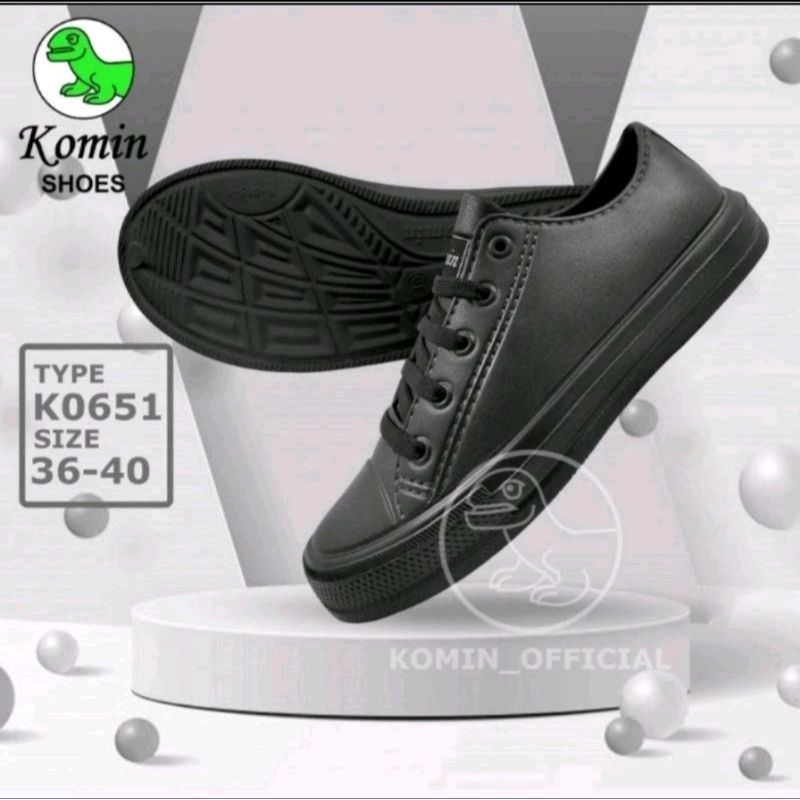 Sepatu Sneakers Komin Hitam Polos K065-1uk 36-40 (Bisa Untuk Sekolah)