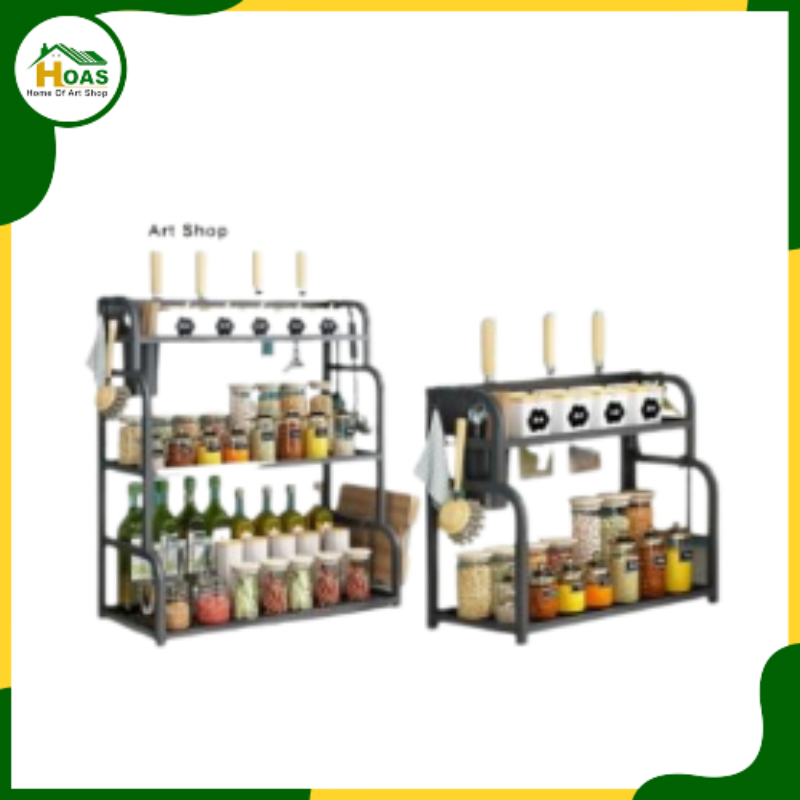 Hoas official shop Rak Bumbu Dapur 2-3 Susun Rak Bumbu Stainless Steel Rak Dapur Serbaguna Rak Botol