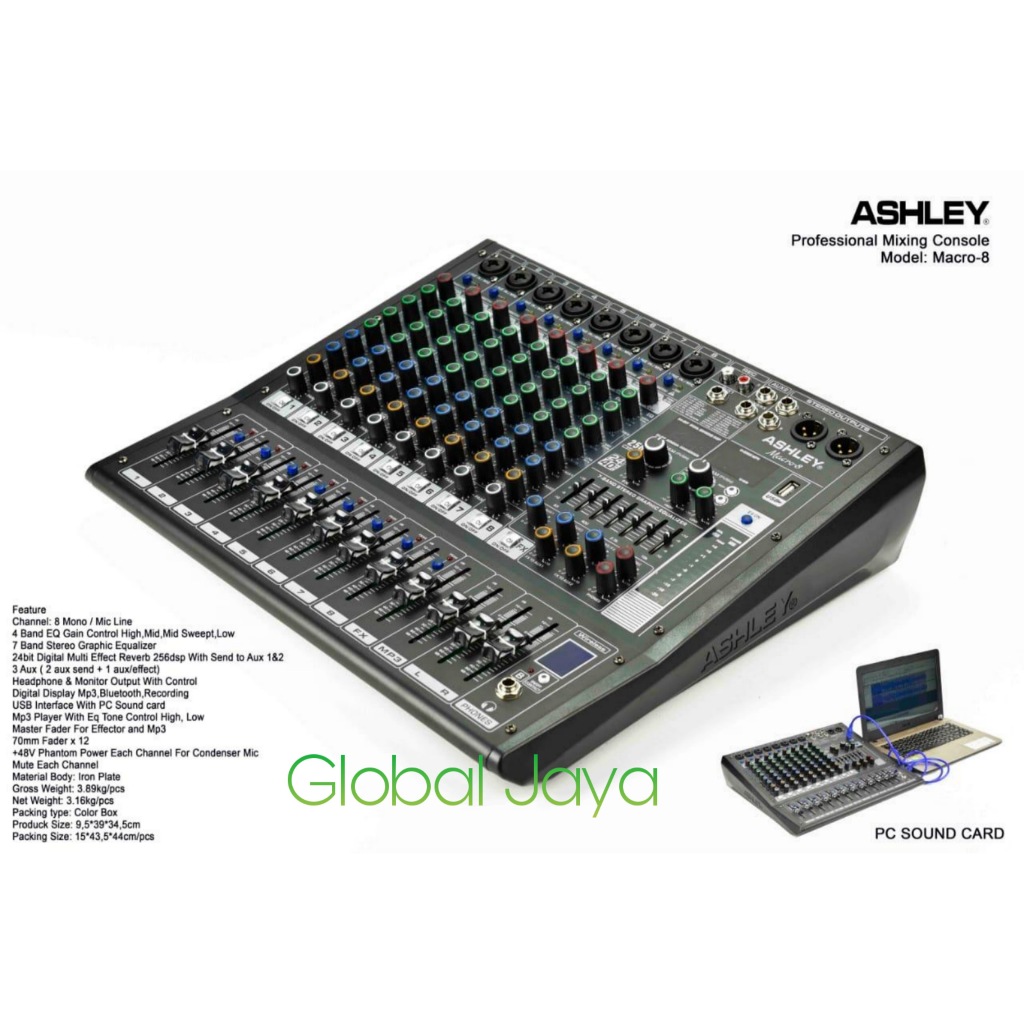 Mixer audio ashley macro 8 macro8 8 channel original