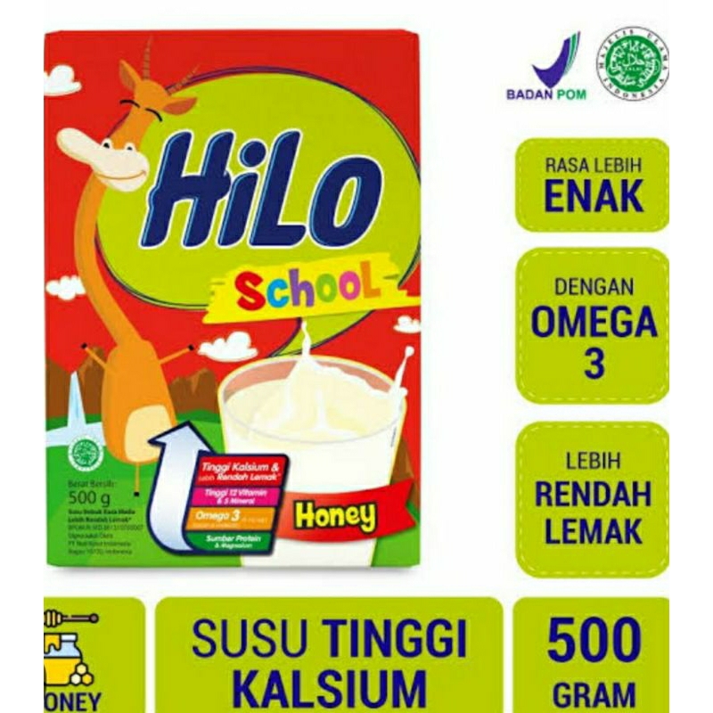 

HiLO school susu tinggi kalsium coklat, honey, vanilla