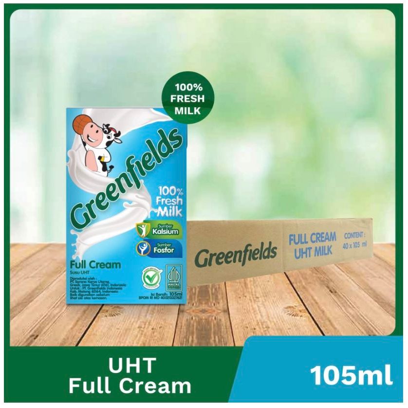 

SUSU GREENFIELDS UHT FULL CREAM SUSU UHT GREENFIELD FULLCREAM 105 ML