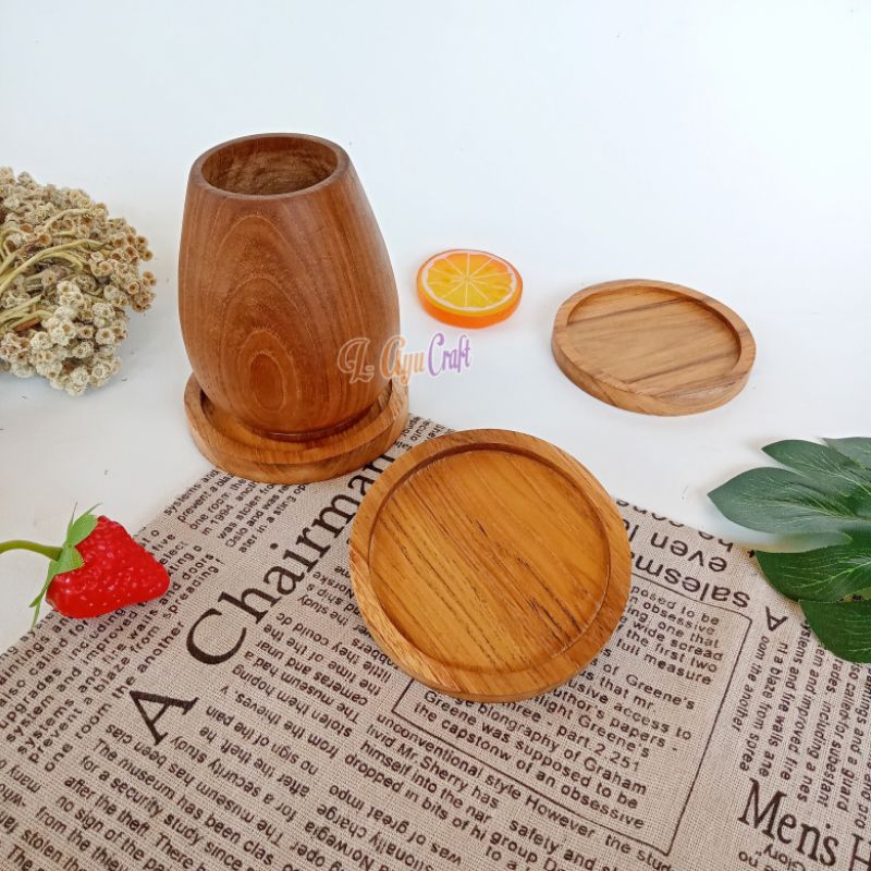 L-AYUCRAFT Coaster Lubang Bulat Kayu Jati
