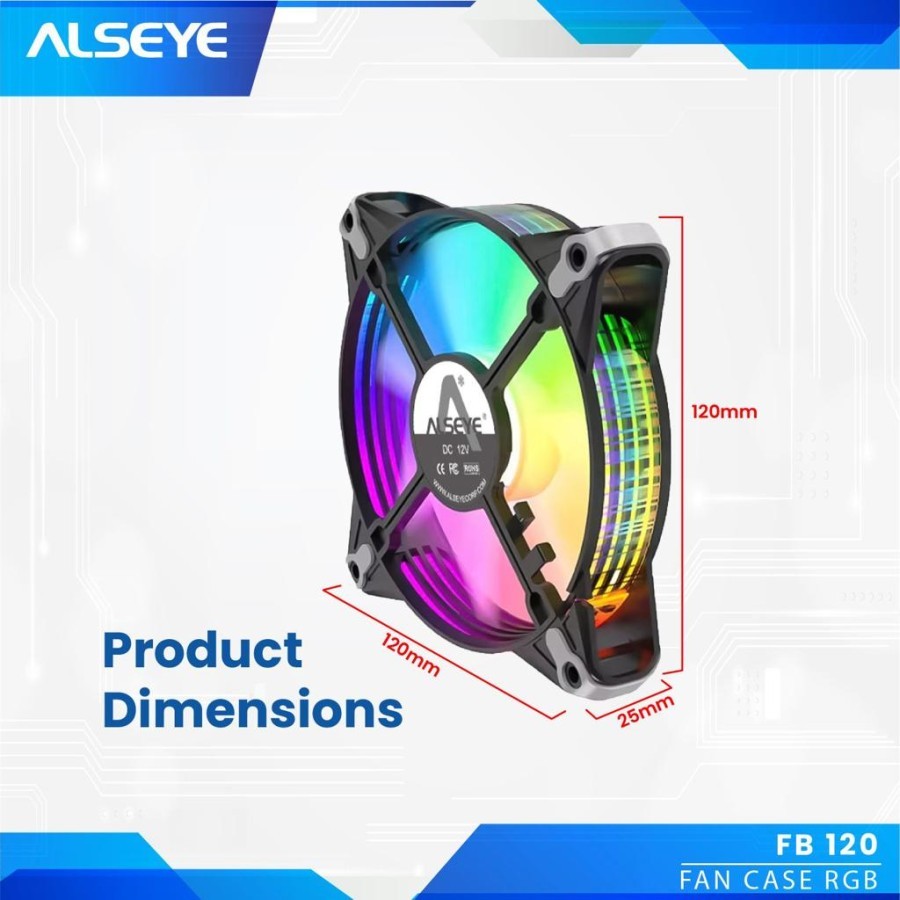 Fan case gaming alseye led ring 12cm rgb 4 pin molex fb120-b fb-120 - kipas casing pc cpu komputer 4
