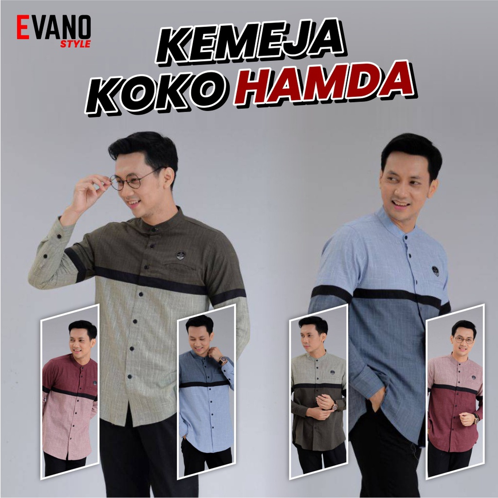 KIVANO STYLE Kemeja Hamda Pria  Lengan Panjang | Premium 2 Warna Kerah Shangrai | Outfit Ngantor | B