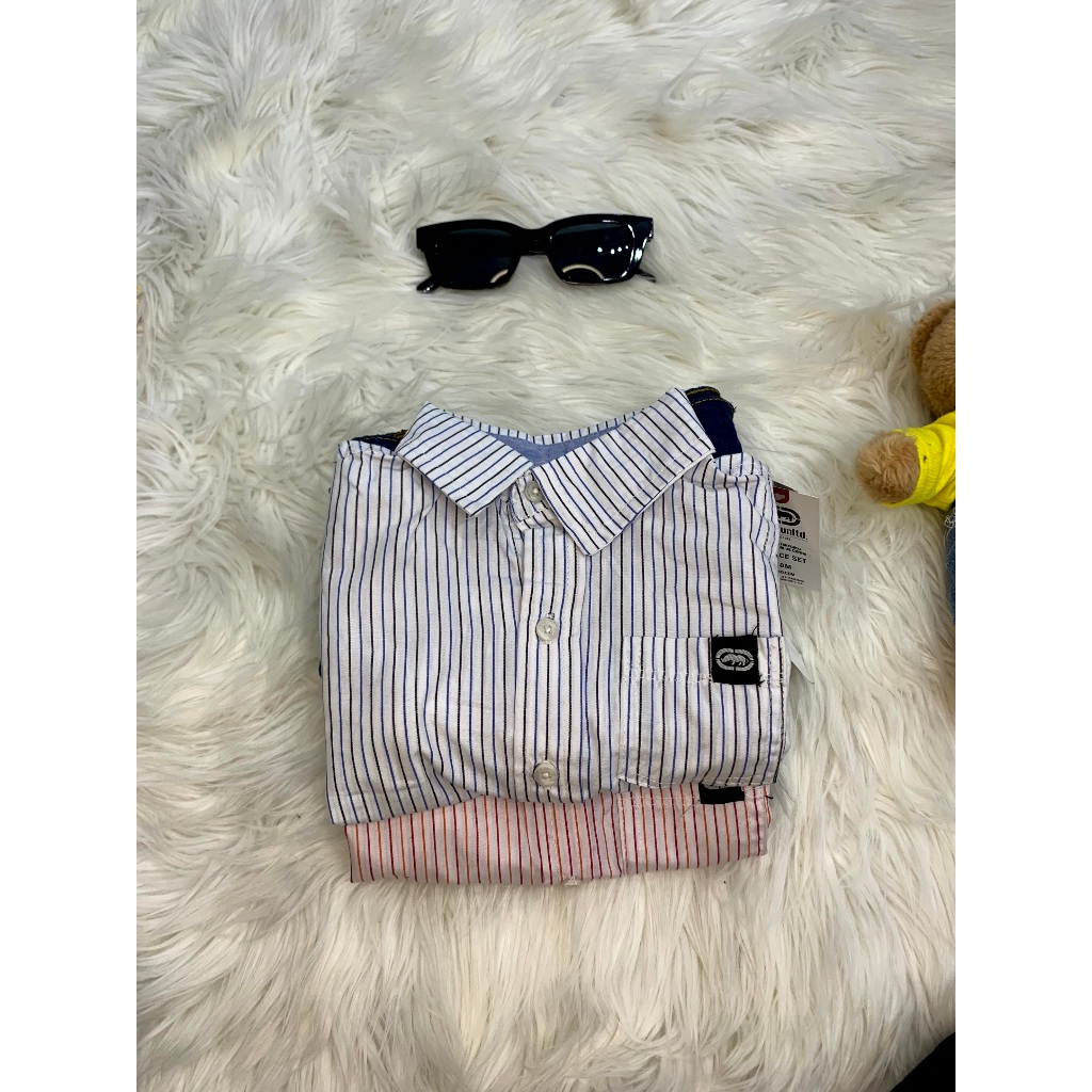Setelan Kemeja Salur Biru Ecko Unltd Usia 12 Bulan-6 Tahun Brandid Original Baru - Pakaian Anak Laki