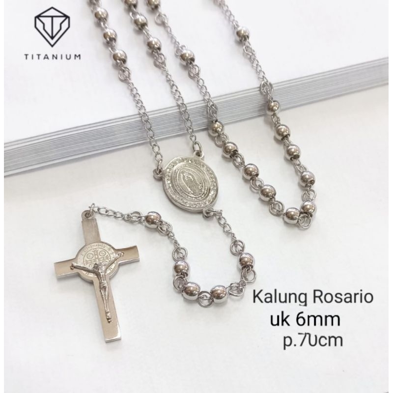 Kalung Rosario Silver Bunda Maria Titanium