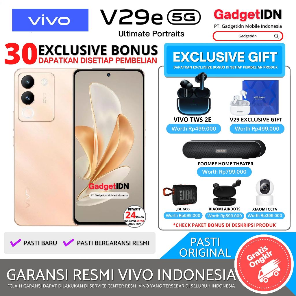 VIVO V29e 5G NFC 8/256GB ( +8GB Extended Ram ) Garansi Resmi Vivo Indonesia