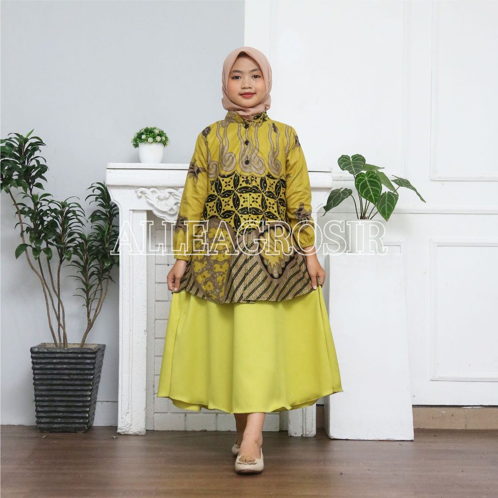 Gamis batik Anak modern motif espreso, dress muslim, gamis batik kombinasi