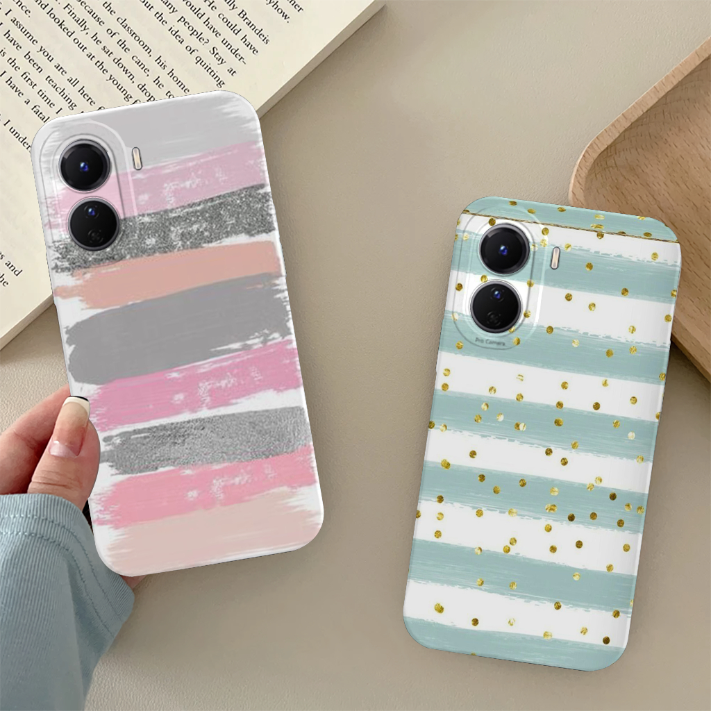 Cassing Vivo Y16 Case Pelindung Camera Motif Abstrak Estetik