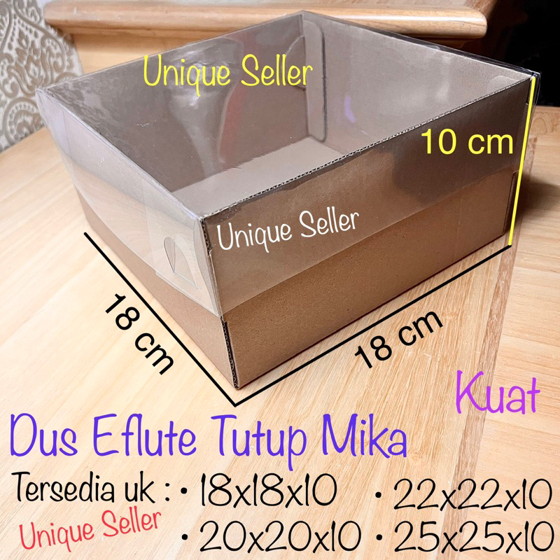 

[Isi10] Dus EFLUTE TUTUP MIKA 18x18x10 cm / Dus Kotak Box Kue Tart EFLUTE TUTUP MIKA Uk 18 Tinggi 10 cm / Dus Box Kue Souvenir Hadiah Ultah 18x18 cm 18cm 18x18cm