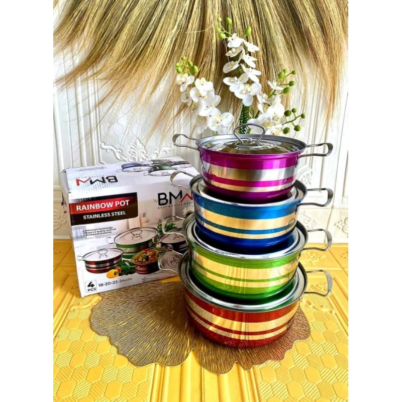 Panci Rainbow Cokware isi 4 pcs Merk BMW / Panci Warna Warni Bahan Stainles