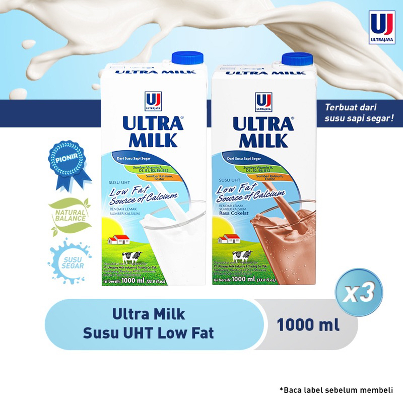 

Susu UHT Ultra Milk Low Fat 1000 ml