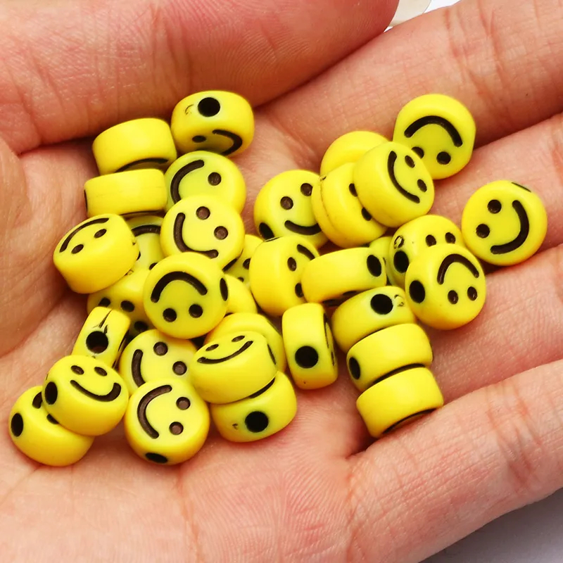 10 gram 30 pcs - 10 mm Mote Manik Smile Kuning Smiley Senyum Monte Tablet 1 cm Beads Bead Plastik Akrilik Beat Beats Tebal Tebel ManikManik Kecil Craft DIY Kerajinan Aksesoris Membuat Buat Bikin Cincin Ring Korea Idol KPOP Lubang Jepang Gelang Kalung 1cm