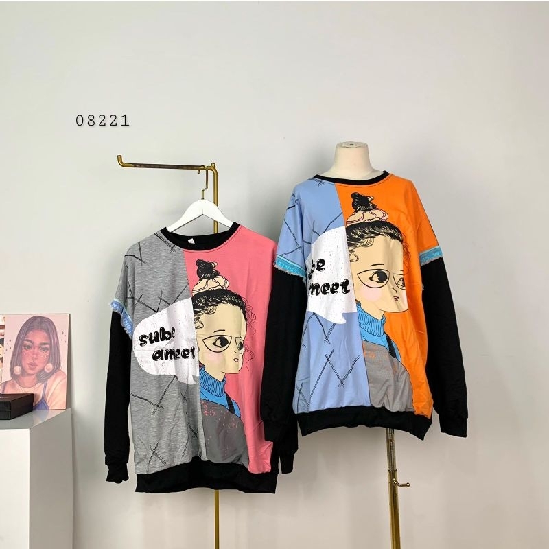 08221 Sweater Karakter Jumbo Wanita Kekinian Premium/Sweater Oversize Subo Amel Wondering In Blooms 