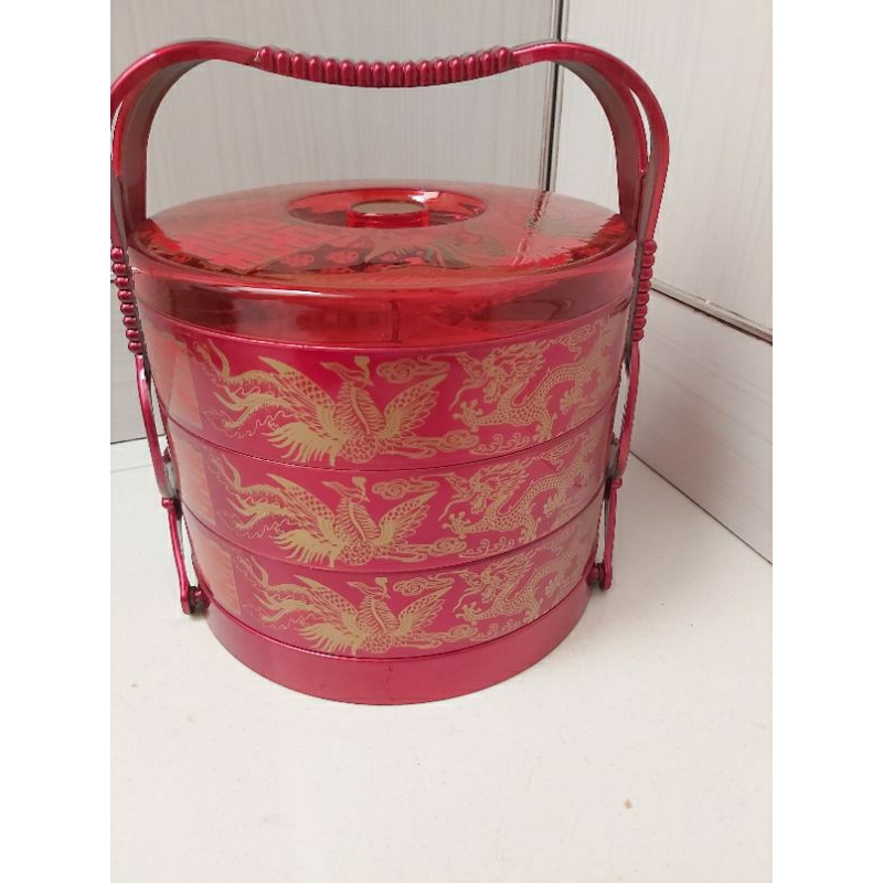 rantang susun tepai teapai imlek lamaran wedding seserahan 3 tiga susun sekat plastik merah shuang x