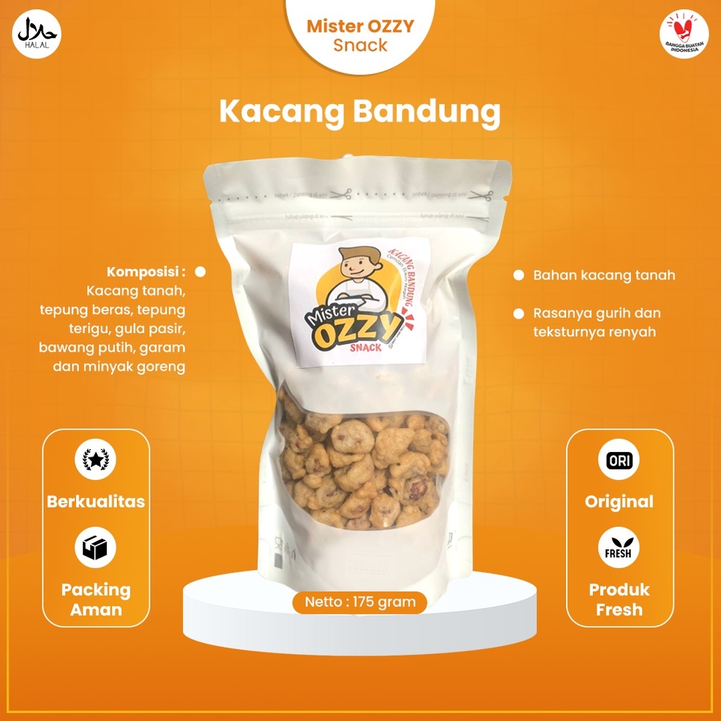 

Makanan Ringan Kacang Bandung Tepung Original 175 Gram || Mister Ozzy Snack Standing Pouch || Jajanan Cemilan Gurih Renyah Murah