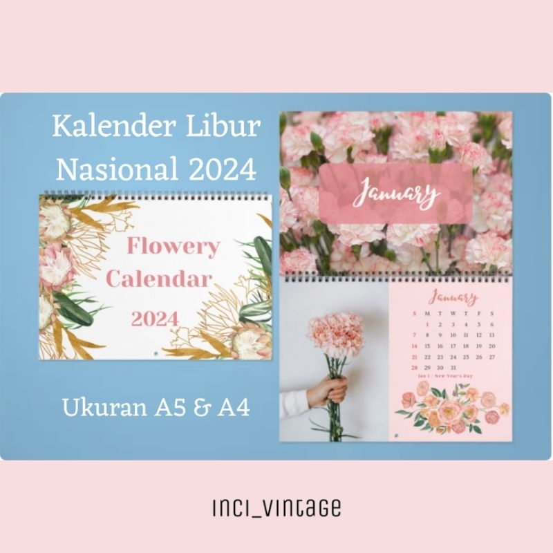 

Kalender meja custom duduk dinding nasional vintage shabby estetik floral unik journal kit cute lucu