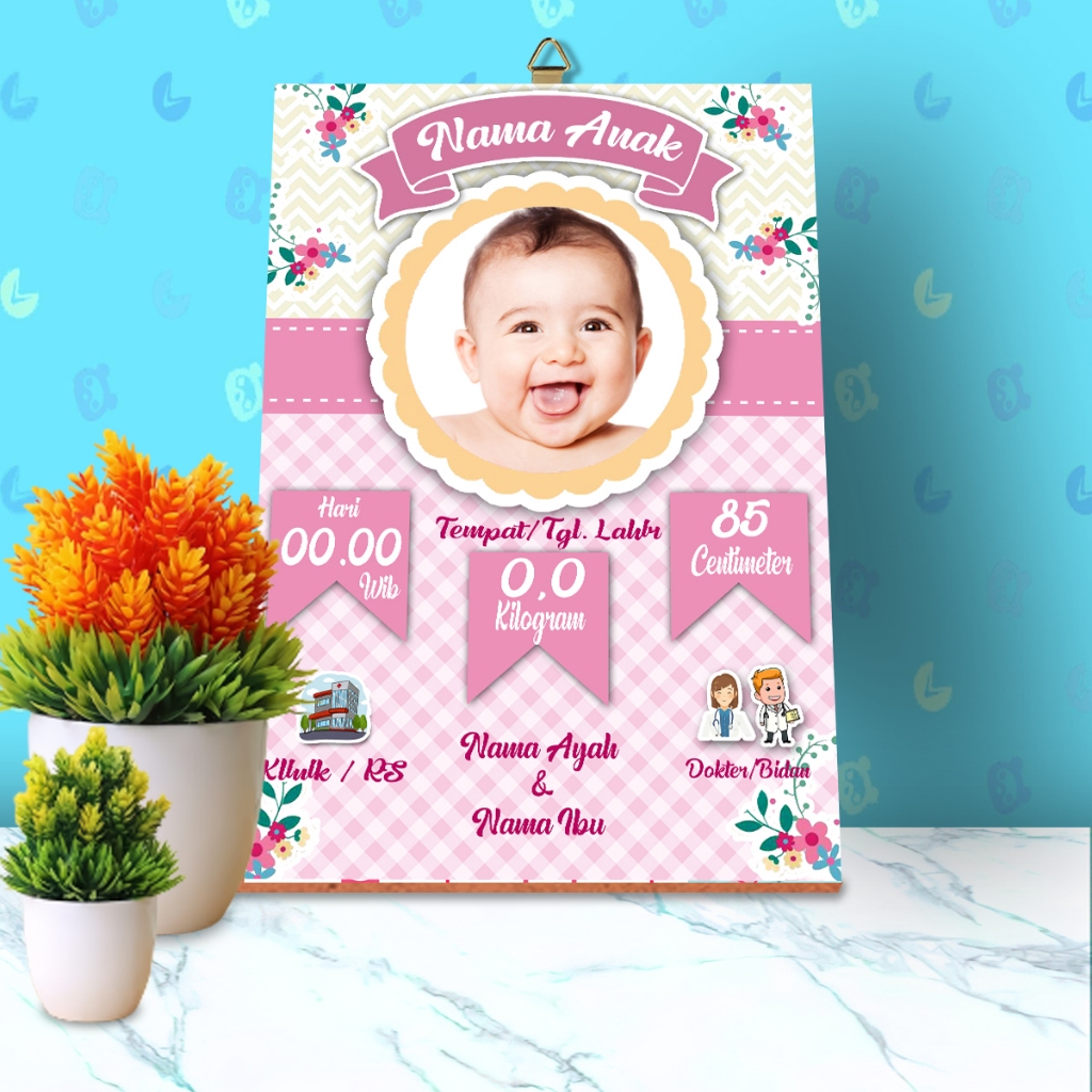 Custom biodata bayi pink lucu dan modern ukuan 20x30 cm
