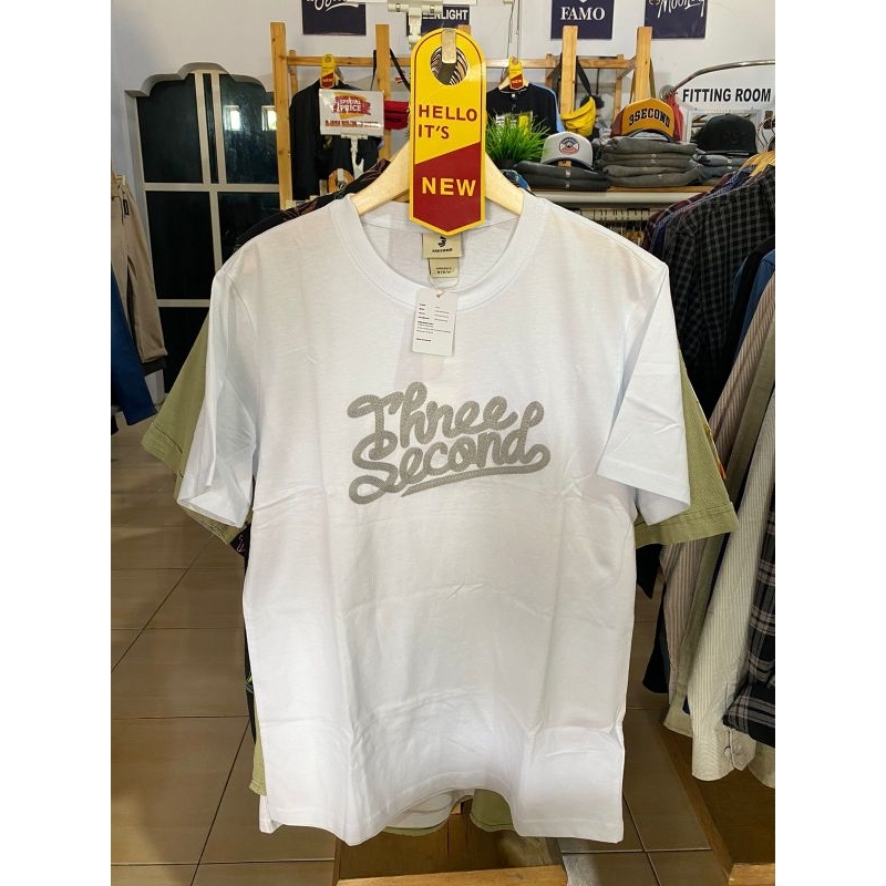 kaos 3second putih bordir reguler fit, 100% original