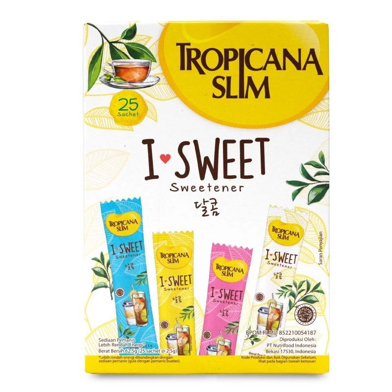 

Tropicana Slim Sweetener I Sweet (1box 25sachet) Gula Tropicana I Sweet - Pemanis untuk Bantu Batasi Gula