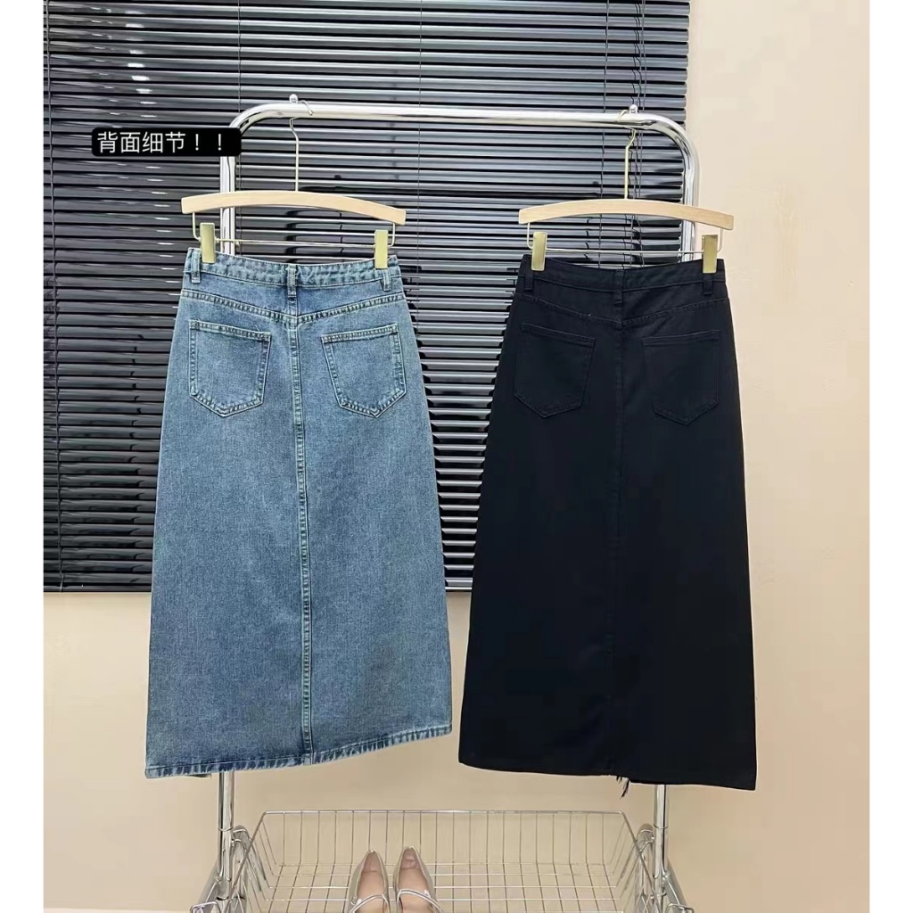 【wanita_id】rok jeans panjang rok korean style highwaist 7/8 rok a line rok midi skirt rok belah samping kekinian