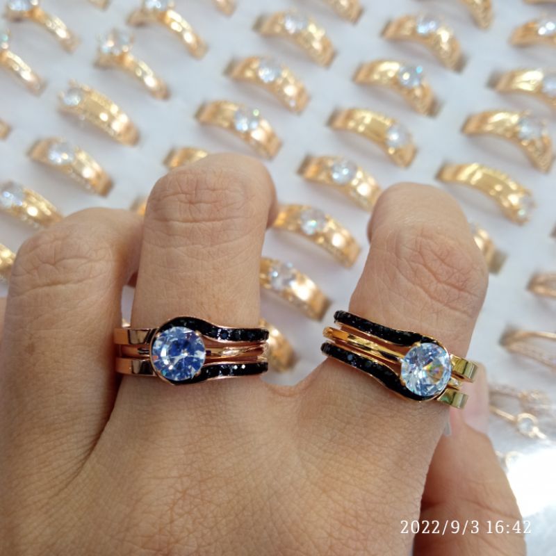 Cincin Titanium 2 in 1 permata hitam