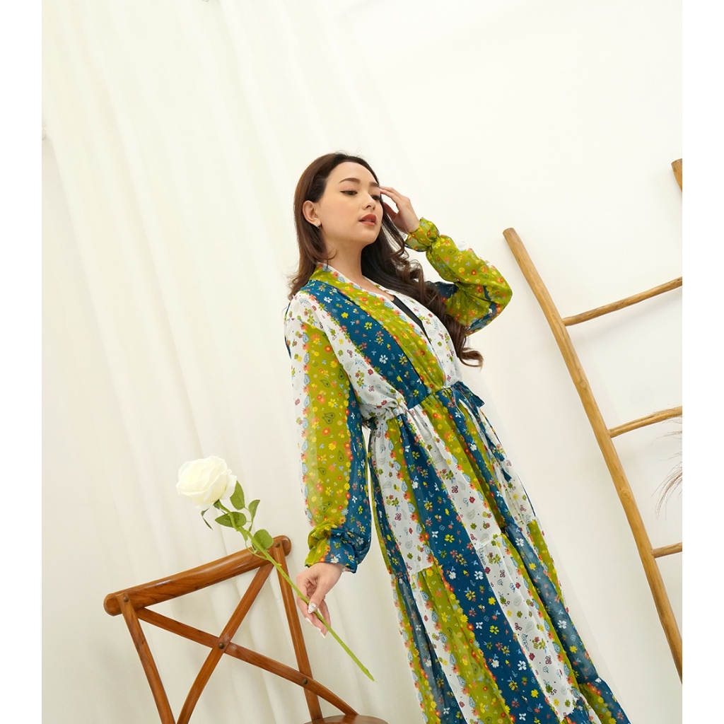 JakartaFashion - long cardigan ceruti sifon bahan ringan outer pantai motif bunga panjang serut tali