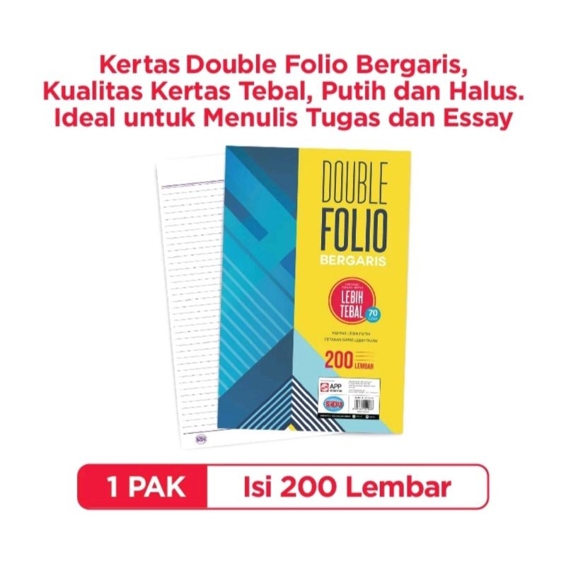 

RB RF 200 Kertas Double Folio Garis Sinar Dunia Sidu SD 200 Lembar 70 GSM / Ukuran : 320 x 420 mm DF