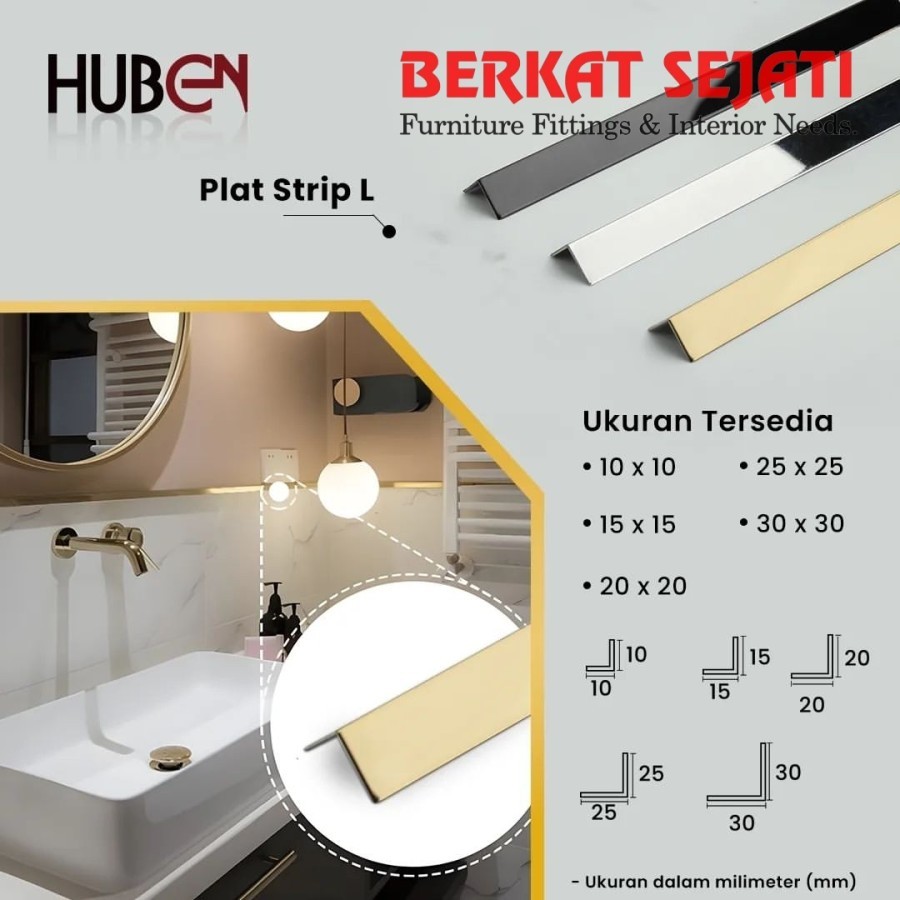 GOLD MIRROR L (20 x 20 mm) List Lis Siku Plat Strip Stainless Steel 3M