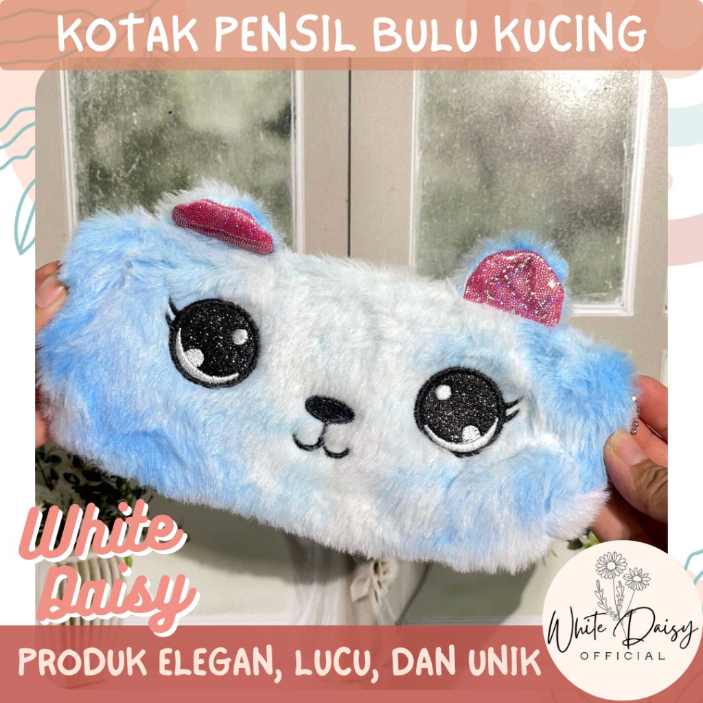 

Kotak pensil bulu kucing pouch premium tempat pensil lucu pelangi imut