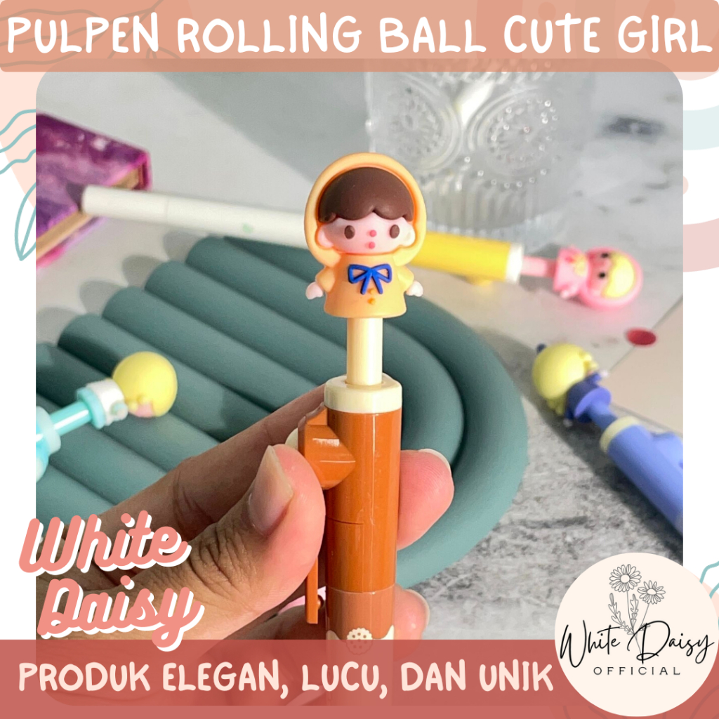 

Pulpen rolling ball cute girl premium pena bola putar satuan lusinan