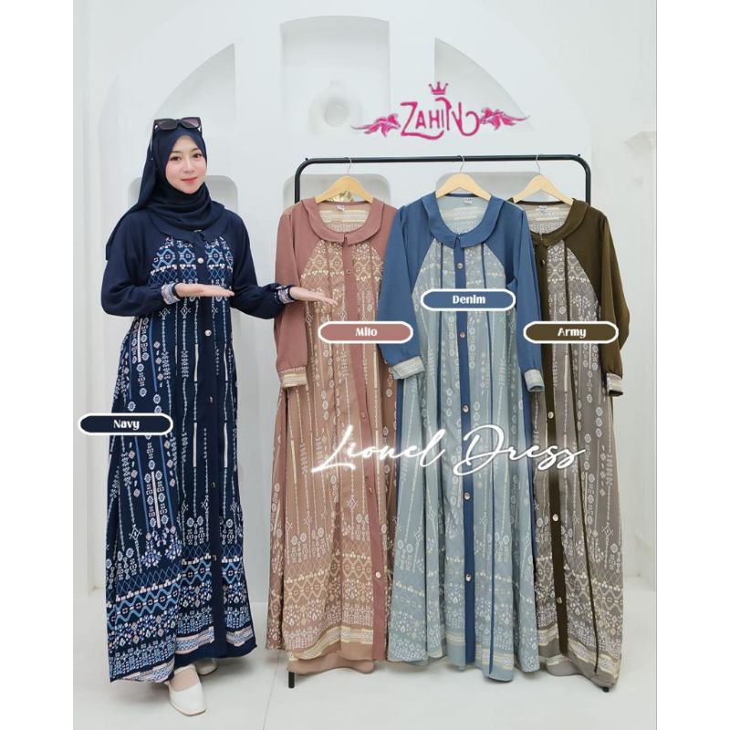 Gamis wanita motif Lionel dress ori zahin. pusat gamis murah