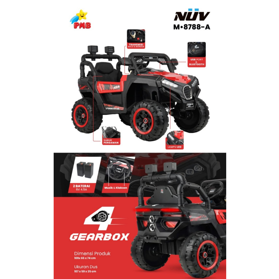 Mainan Mobilan Aki Anak PMB NUV M8788 A JEEP 12 VOLT 4 GEARBOX 4X4 MOBIL AKI JEEP UTX