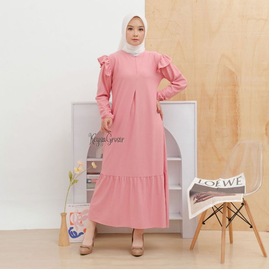 Gamis Luna Dress Knit Hornet Premium Original Baju Hijab Wanita Kekinian untuk Daily Pengajian dan K