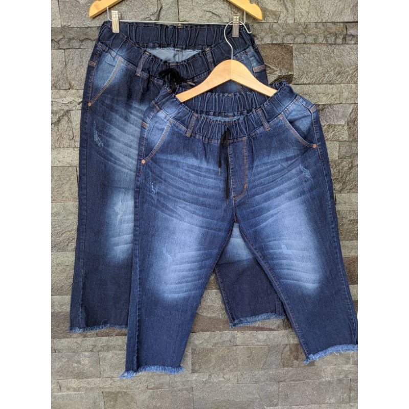 CELANA JEANS 7/9 WANITA PINGGANG KARET TALI RAWIS PREMIUM JEANS BES QUALITY IMPORT JEANS