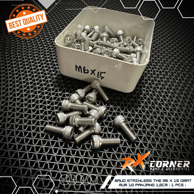 Baut M6x15 drat 10 panjang 1,5cm (perbiji) L Stainless stenlis