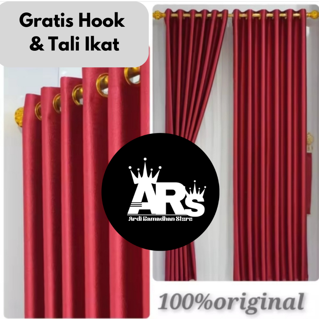 Gorden pintu dan jendela polos merah marun