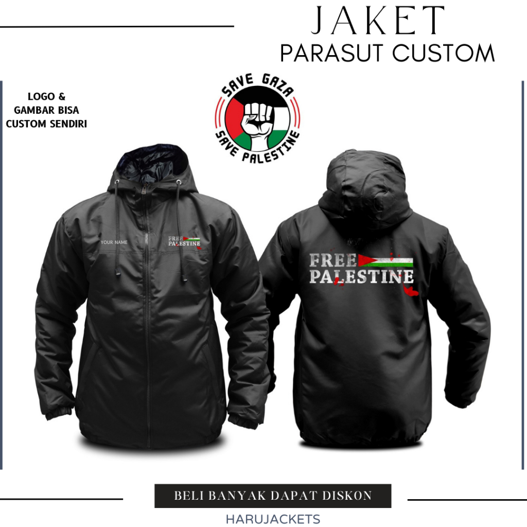 JAKET CUSTOM SAVE PALESTINE / JAKET PRAY FOR PALESTINE / JAKET RELAWAN PALESTINA