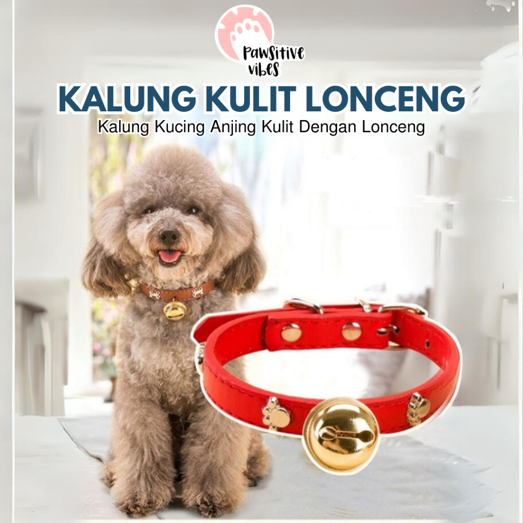 Kalung Kucing Anjing Kulit Dengan Lonceng - Kalung Lonceng Anjing Kucing Kulit