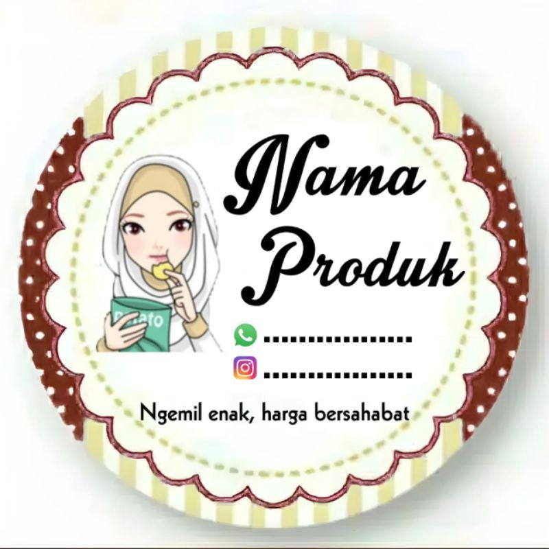 

(Minimal order 100 buah) STIKER PRODUK SNACK MOTIF CEWE HIJAB