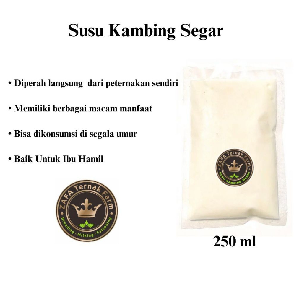 

Zafa Susu Kambing Murni Pasteurisasi Fresh Goat Milk Siap Minum Kemasan Plastik Beku 1000 ml