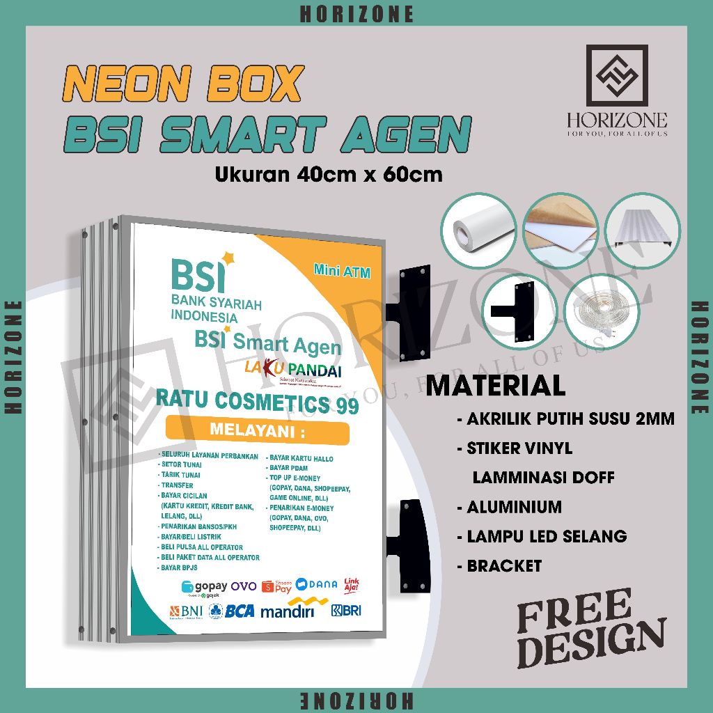 NEON BOX BSI SMART AGEN 40 X 60CM 2 SISI